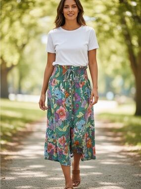 RACHEL Rachel Roy Teal Floral Midi Skirt